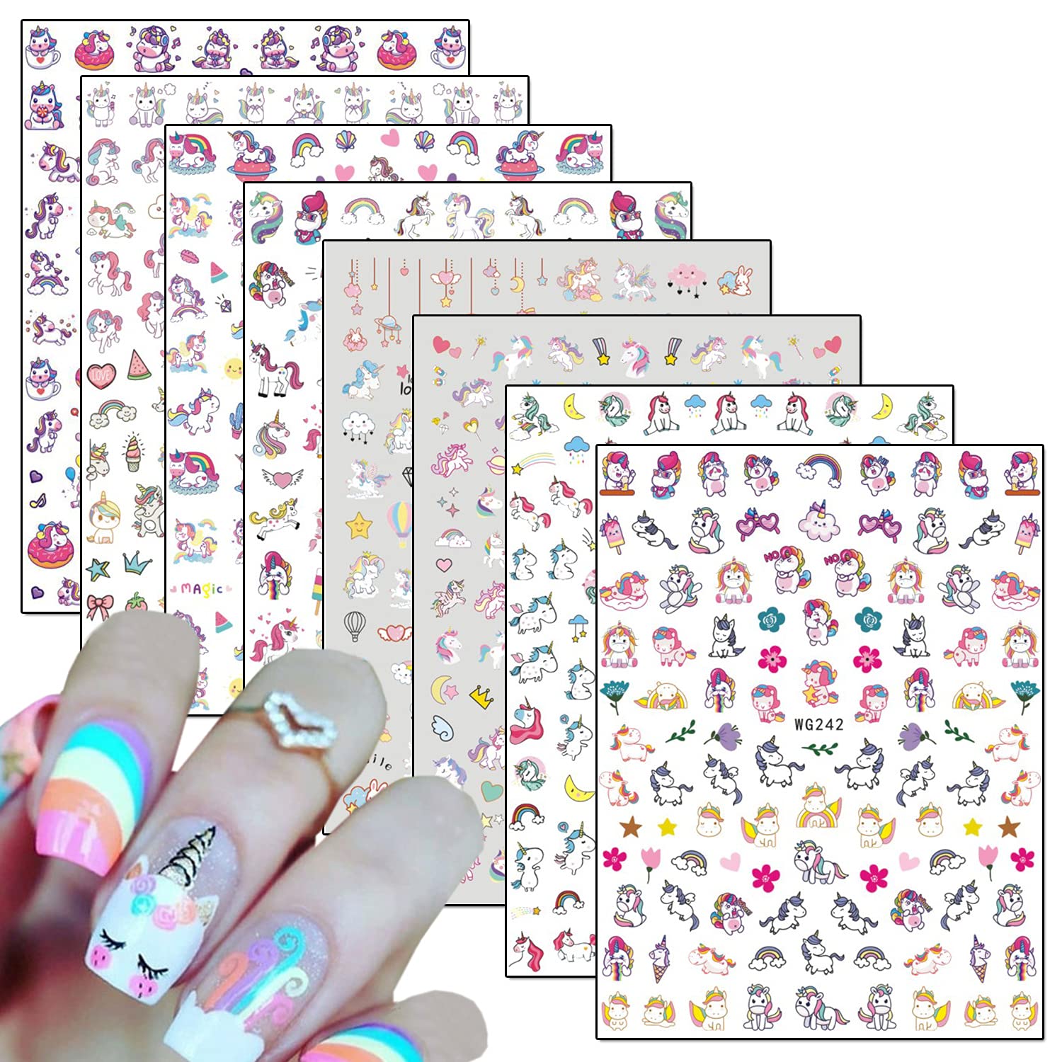 Amazon.com: TBRZTR Unicorn 3D Nail Art Stickers, 8 Sheets Cute